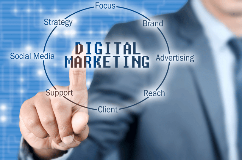 Visual representation of digital marketing strategies, emphasizing brand building and audience reach